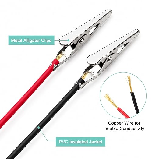 3 Pairs Alligator Clips with Wires | Red Black Bonded Parallel Test Leads, Joined Side-by-Side 100cm/39.4in Copper Cable for Breadboard & DIY Projects