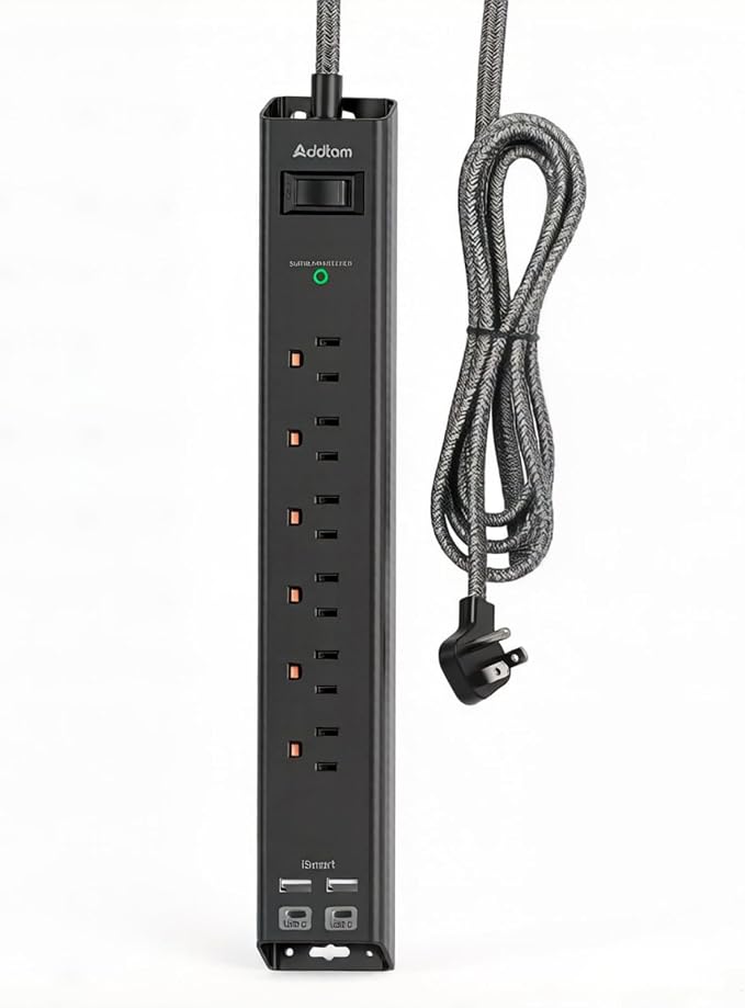 Addtam 2 FT Power Strip Surge Protector with USB C, Flat Plug Extension Cord, 6 AC Outlets 4 USB Ports (2 USB C), 1875W/15A Multi Plug Outlet Extender for Home Office Dorm Room Essentials