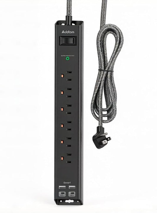 Addtam 2 FT Power Strip Surge Protector with USB C, Flat Plug Extension Cord, 6 AC Outlets 4 USB Ports (2 USB C), 1875W/15A Multi Plug Outlet Extender for Home Office Dorm Room Essentials