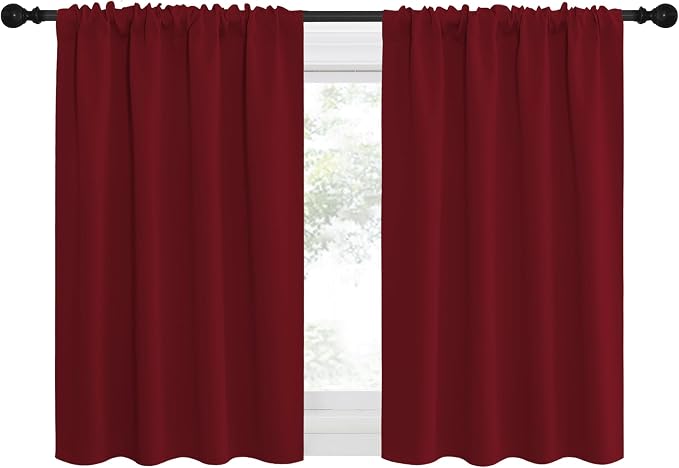 NICETOWN 30 inch Curtains for Small Windows, Thermal Insulated Privacy Short Drapes for Kitchen Bathroom (Set of 2, Burgundy Red, 29" Wide)