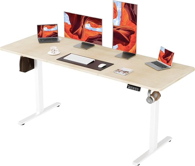 ERGOMAKER 67"x24" Standing Desk, Height Adjustable Sit-Stand Office, Oak | Electric Adjustable Standing Desk, Sit to Stand Computer Office Desk with Splice Board, Memory Preset, Lifts 28.7''-46.5"