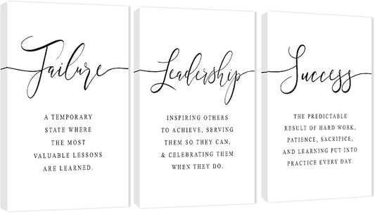 3 Piece Inspirational Canvas Wall Art, Quotes Motivational Mindset Print Pictures for Office Wall Decor, Triptych Entrepreneur Poster Framed Artwork for Women Men Home Decor Ready to Hang (72"Wx36" H)