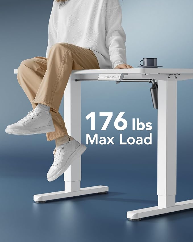 HUANUO Electric Small Standing Desk, 35" x 24" Whole Piece Desktop, Adjustable Height Computer Desk, 4 Height Memory Settings, Sit Stand Up Desk for Home Office, White