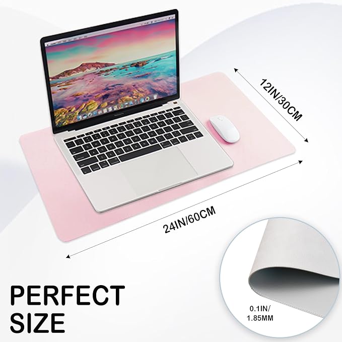 24 x 12 Inches Leather Desk Pad Protector, Non-Slip PU Leather Desk Mat, Laptop Desk Pad, Perfect for Office & Home Use (cherry blossom pink)