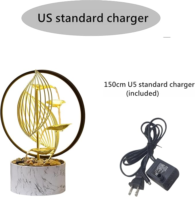 15'' H Large Golden Tabletop Water Fountain with Led Light for Indoor Meditation Yoga Spa Room Decor