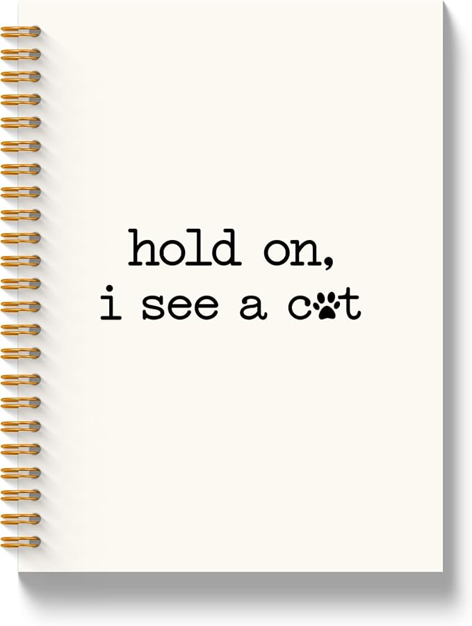 JLLBF Funny Cat Lover Spiral Notebook, Cat Mom Dad Gifts Notebooks for Work Office Supplies, Pet Lover Owner Gifts, Hold on I See a Kitten Journal Notebook, 5.5x8.3 Inch