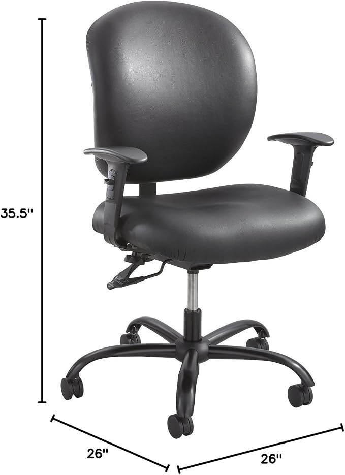 Safco Products 3391BV Alday 24-7 Ergonomic Rolling Task Chair with Vinyl Seat, Optional Arms, 500 lbs. Capacity (Sold Separately), Black