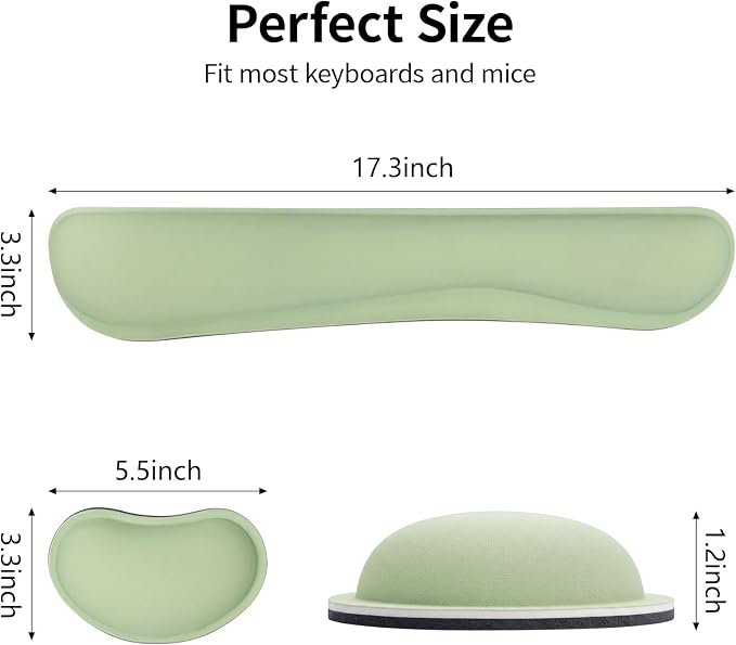 Bloss 2 Wrist Rest Support for Mouse Pad & Keyboard Set, Ergonomic Design Wrist Support Pad for Keyboard, Soft Memory Foam Desk Pads Support Hand and Arm Easy Typing Pain Relief - Green