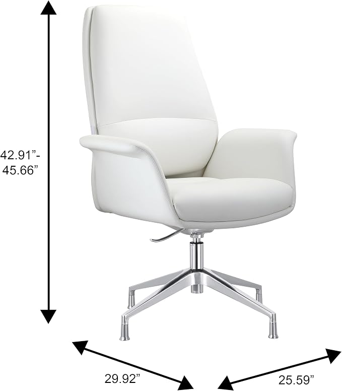 LeisureMod Mid-Century Modern Swivel Office Chair, Adjustable Height with Faux Leather Seat and Aluminum Frame (White, Set of 2)