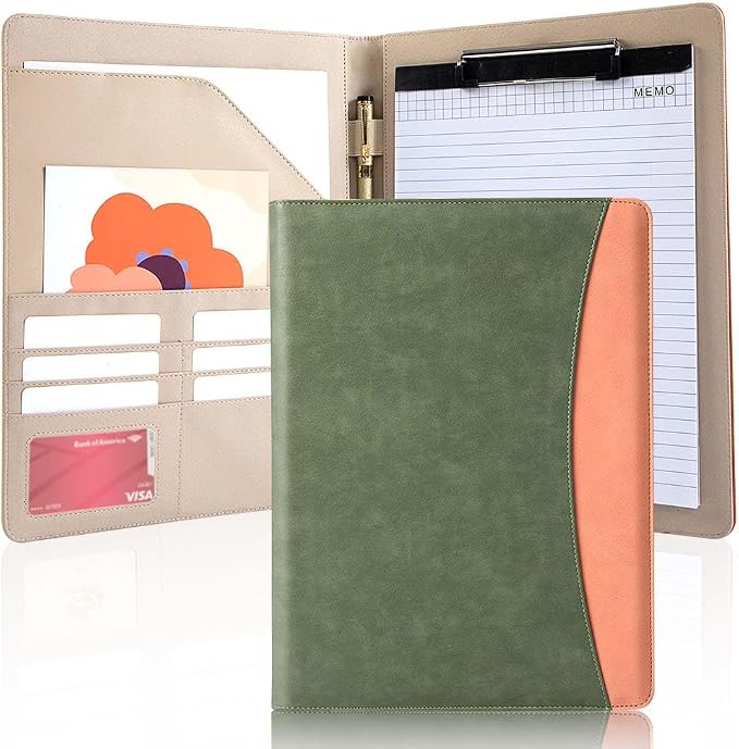 PU Leather A4 Clipboard Portfolio, Resume Padfolio Business Case | Features 25 memo sheets & pen holder. Durable PU leather for job interviews, office meetings & travel. Professional & sleek.
