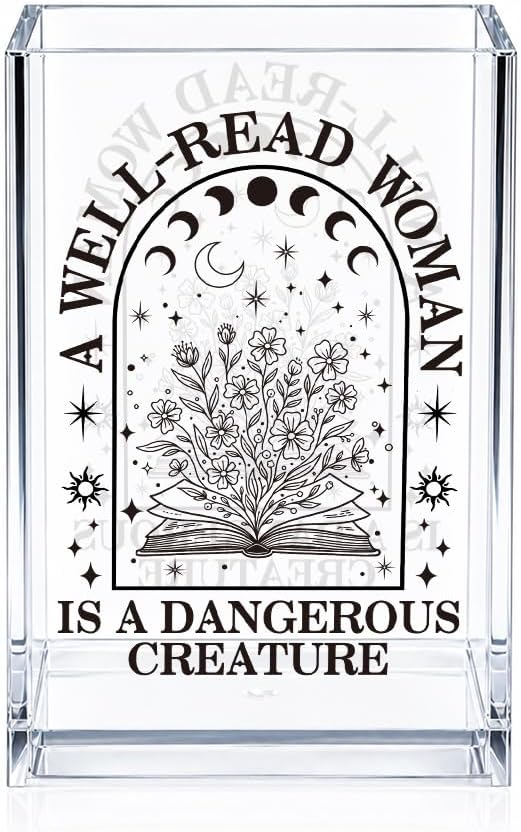 A Well Read Woman Is A Dangerous Creature Cosmetic Organizer Pencil Pen Holder, Bookmark Organizer Desk Accessories for Book Lover, Librarian Gifts for Women, Feminist Literary Office Gifts