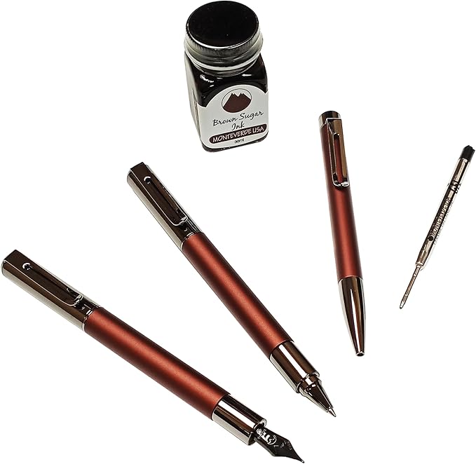 Monteverde Ritma 3+2 Piece Gift Set, Espresso - Includes Fine Nib Fountain Pen, Rollerball, Ballpoint, 30ml Ink & Refill - Elegant Writing Set for Collectors & Professionals