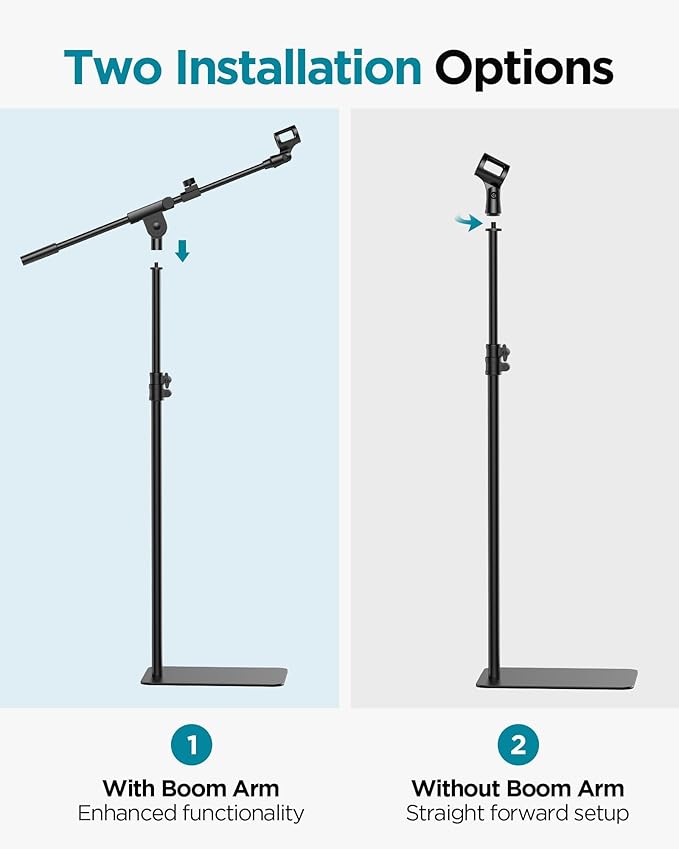 InnoGear Mic Stand Floor, Boom Arm Floor Microphone Stand Height Adjustable Heavy Duty with Iron Base for HyperX SoloCast, HyperX QuadCast S, Razer Seiren V3 Mini, Blue Yeti Shure SM58 and Other Mics