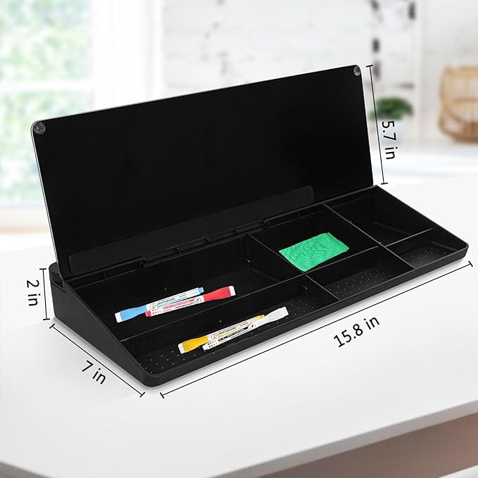 DOLLAR BOSS Glass Desk Whiteboard Small Dry Erase Board Desktop White Board with Storage Drawer Computer Keyboard Stand Desk Organizer Office Accessories School Supplies with 4 Markers 1 Rag, Black