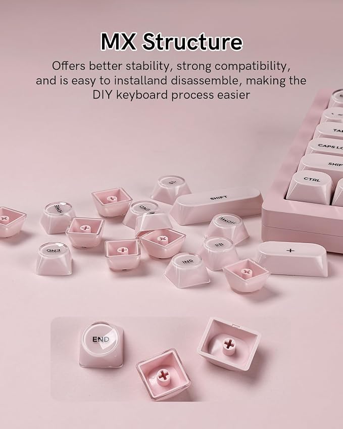 PBT Keycaps, MOA Profile Pink Jelly Keycaps, 129 Keys Cute Custom Key caps for MX Switches Mechanical Keyboard, Compatible with 60%, 65%, 75%, 96%, Full-Sized Layout