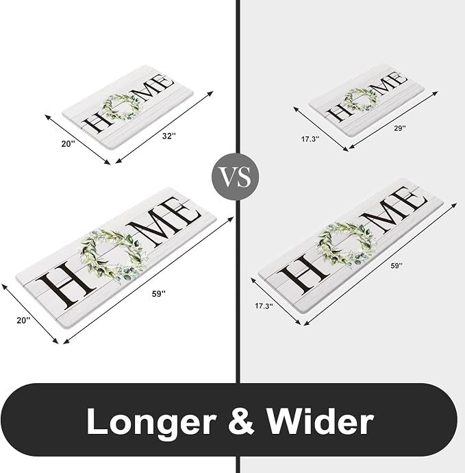 KIMODE Anti Fatigue Kitchen Rugs Sets of 2, Non Slip Waterproof Kitchen Mat, Farmhouse Kitchen Runner Rug, Ergonomic Standing Kitchen Mats for Floor 2 Piece, 20" x 59" + 20" x 32", White
