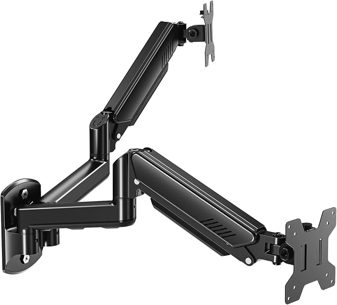 MOUNT PRO Dual Monitor Wall Mount for 2 Computer Screen up to 32 Inch, Gas Spring Double Monitor Arm Holds Up to 19.8lbs Each, Full Motion Adjustable Wall Monitor Mount, VESA Mount 75x75/100x100