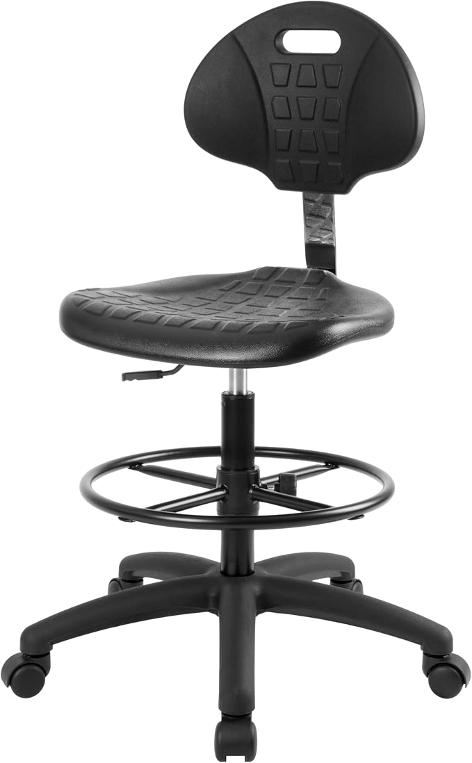 TAKE UR SEAT® Deluxe Heavy Duty Drafting Lab Stool Chair, 18'' Adjustable Footring, 10'' Adjustable Height, 450 lb Seat Capacity, Tall Bench Height Chrome(Standard Caster)