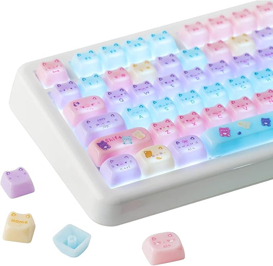 KiiBOOM Cute Cat Keycaps Set, Mao Profile, PC Keycap for MX Switches Mechanical Keyboard, Compatible with 60%, 65%, 75%, TKL, 96%, Full-Sized Layout (Meow Pudding)
