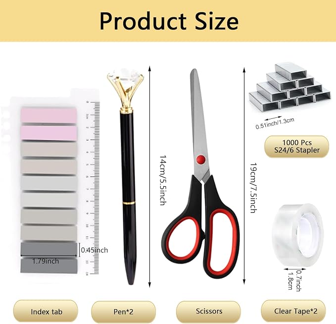 Office Supplies,Desk Accessories,Desk Organizer,Stapler,Tape Dispenser,Folding Phone Holder,Scissors,Notebook,Staple Remover,Staples,Clear Tape,Sticky Notes,Paper Clips,Bookmark,Pen,Pen pals Ect.27pcs