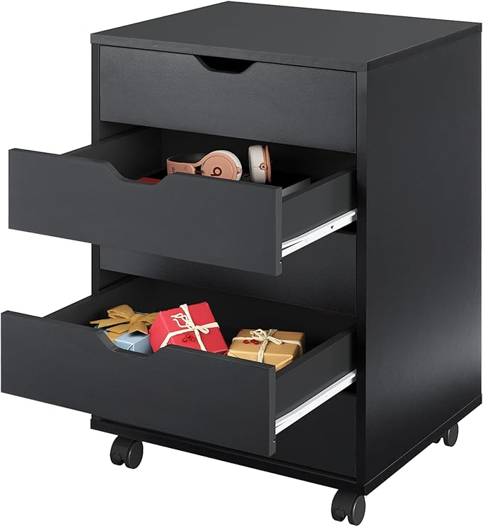 DEVAISE 5-Drawer Filing Cabinet, Under Desk file Cabinet, Black | Wood, Office Storage Cabinet, Printer Stand with Wheels, Drawer Chest, Home Office