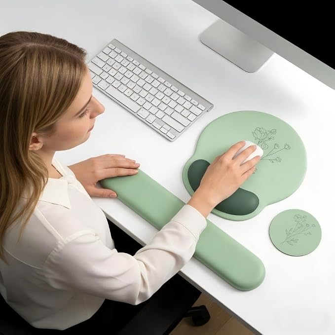 Mouse Pad with Keyboard Wrist Rest,Ergonomic Mousepad Support Set | Mouse Pads for Desk Wrist Support PU Base with Coaster,Mousepad with Nonslip Base for Computer Laptop Keyboard Desktop