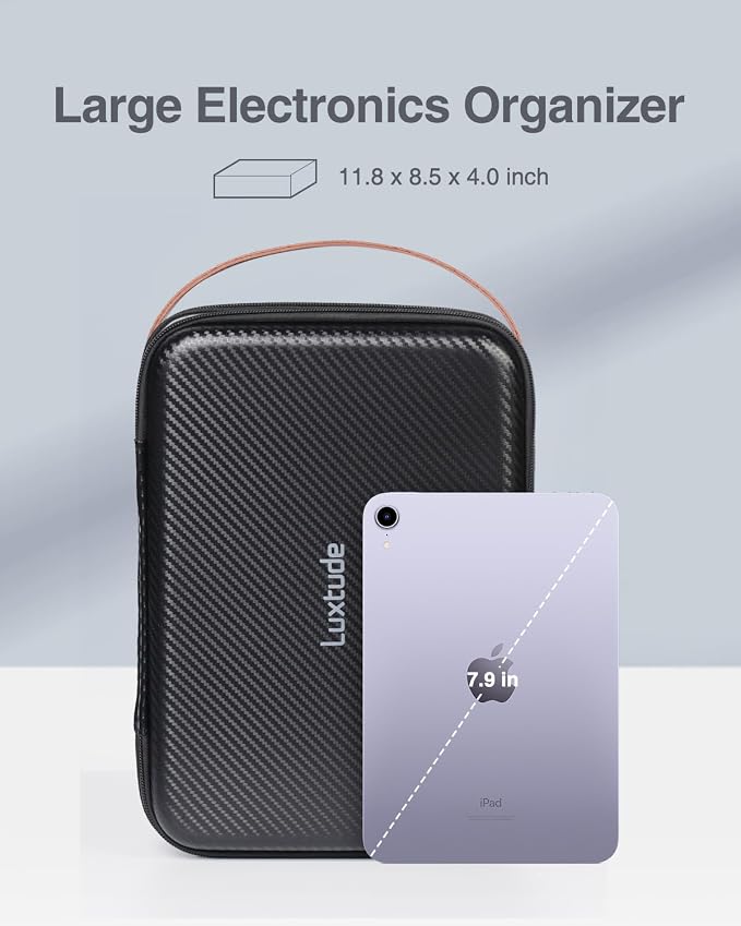 Large Electronics Organizer Travel Case for Chargers and Cords, Waterproof Hard Case for Electronics, Travel Essentials for Chargers/Mouse/USB Drives/SD Cards, Tech Gifts (Case Only)