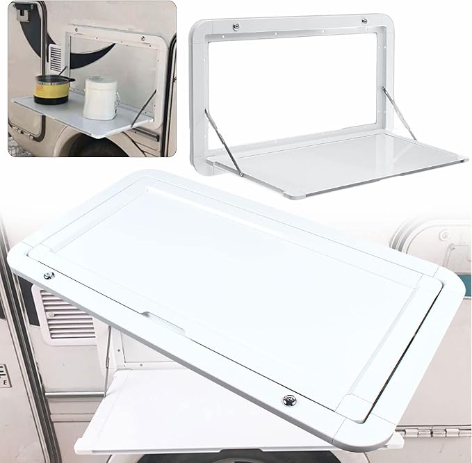 RV Caravan Picnic Folding External Table, Wall Mount Flip Fold Down Desk, Floating Desk Shelf for Camper Van Traile, Wall Mounted Hanging Dining Table Computer Workstation Trestle Drop Leaf Tables