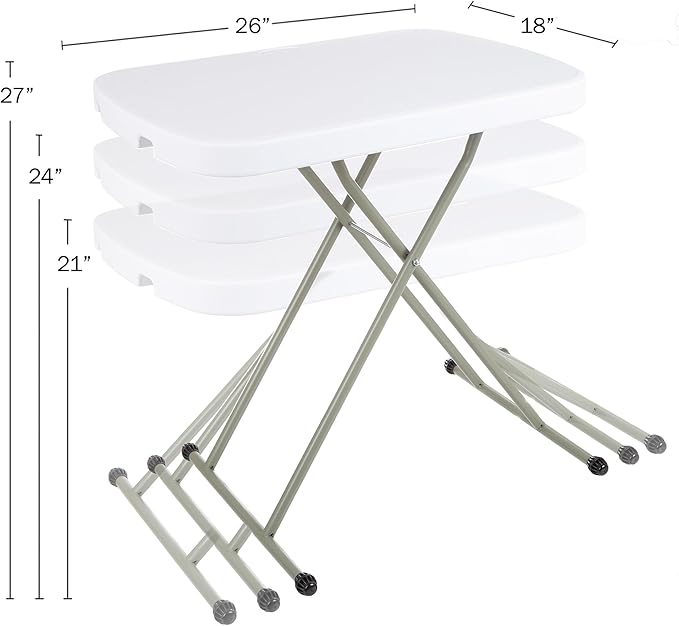 Lavish Home Portable Folding Tables - Lightweight Portable Folding Desk with Adjustable Height - Small Indoor Outdoor Plastic Table for TV Tray, Playing Cards & Craft Room (Set of 2/White/26 Wide)