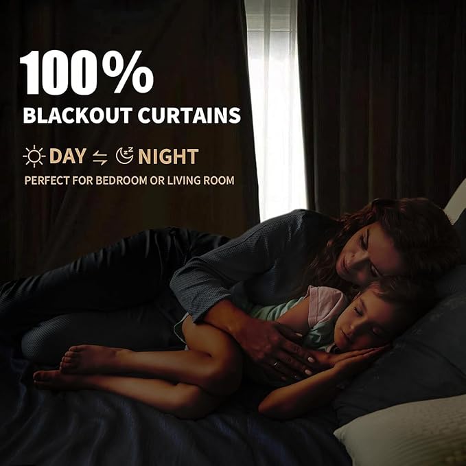INOVADAY 100% Blackout Curtains for Bedroom, Grey Black Out Curtains 108 Inch Long, Clip Rings Linen Blackout Drapes, Thermal Insulated Room Darkening for Living Room, 2 Panels - W50xL108