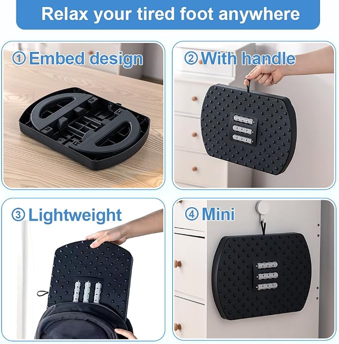 CasaZenith Under Desk Footrest, Foot Rest for Under Desk at Work, Ergonomic Foot Stool for Office Desks, Small Rocking Footrest with Massage Roller&Portable Handle, Leg Rest, 13" L x 9.2" W x 4.7" H