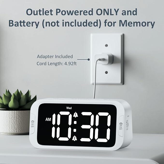 Odokee Digital Dual Alarm Clock for Bedroom, Easy to Set, 0-100% Dimmer, USB Charger, 5 Sound Adjustable Volume, Weekday/Weekend Mode, Snooze, 12/24Hr, Battery Backup, Compact Clock for Bedside(White) | Easy to Set Alarm Clock with Weekday/Weekend Mode...