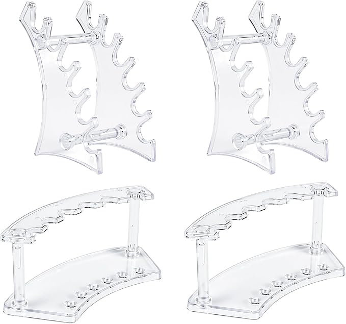 4Pcs Acrylic Pen Display Stand Clear Pen Holder for Desk, 6-Slot Plastic Pens Organizer Rack Beaded Pencil Holder Rest for Fountain Pens Marker Eyebrow Makeup Nail Brush