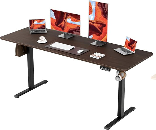 67"x24" Standing Desk, Height Adjustable Sit-Stand Home Office, Walnut | Electric Adjustable Standing Desk, Sit to Stand Computer Office Desk with Splice Board, Memory Preset, Lifts 28.7''-46.5"