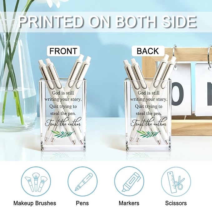 God Is Still Writing Your Story Christian Acrylic Pencil Holder Cup | Christian Pen Holder for Desk, Christian Gifts for Women Girls, Inspirational Gifts for Family Friends Colleagues