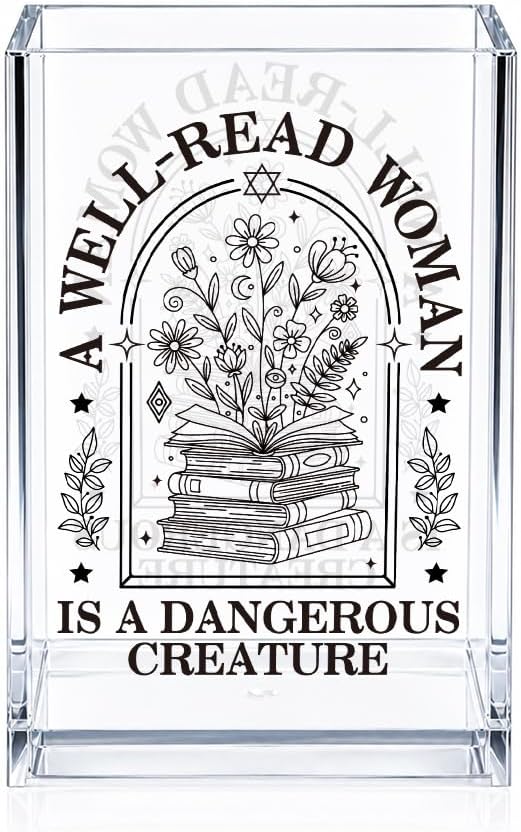 A Well Read Woman Is A Dangerous Creature Cosmetic Organizer Pencil Pen Holder, Bookmark Organizer Desk Accessories for Book Lover Librarian, Feminist Literary Office Gifts Makeup Brush Cup
