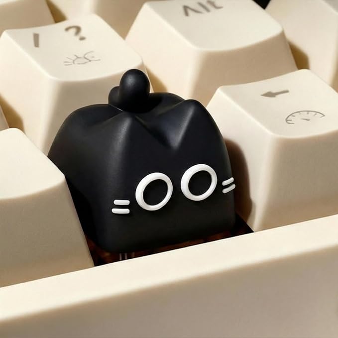 Artisan Keycaps, Cute Cat Custom Key Caps for MX Mechanical Keyboard, Resin Handmade 1U Replacement for Esc Arrow Keys (Black cat)
