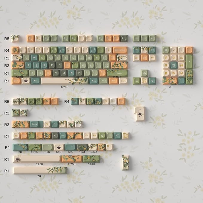 Sumgsn 156 Keys PBT Custom Keycaps URE Profile Dye Sub Keycap Set Fit for 60% 65% 75% 95% Cherry Mx Switches Mechanical Keyboard