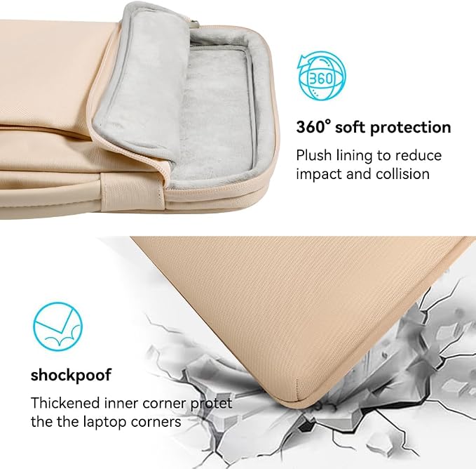 LANDICI 360°Laptop Sleeve Case 15.6 16 Inch Compatible with MacBook Pro 16 M1/M2/M3/M4 2019-2025, 15.6-16” Hp Dell Lenovo Acer Asus, Waterproof Computer Bag Cover with Handle, Apricot