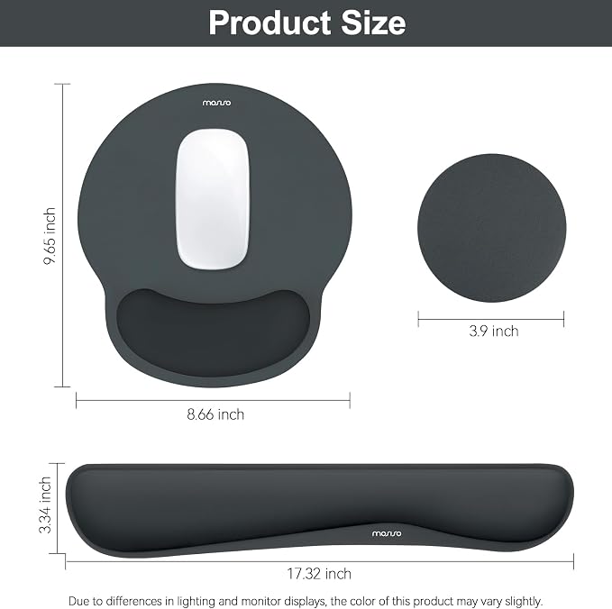 MOSISO Wrist Rest Support for Mouse Pad&Keyboard Set, Streamline Ergonomic Mousepad&Coaster Non-Slip Base Home/Office Pain Relief&Easy Typing Pad with Soft Cloth&Silicone Lining, Slate Gray