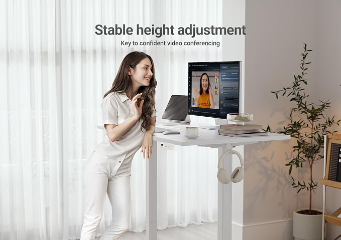 YDN Electric Standing Desk, 55 x 24 Inches Adjustable Height Stand up Desk with Cable Management, Home Office Desks with Splice Board & Frame, White Top