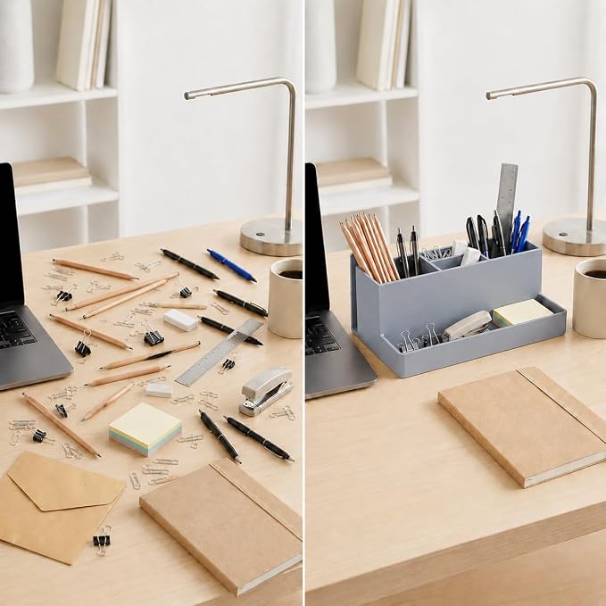 Acrimet Desktop Organizer - Multi Organizer Caddy Holder for Office, Home and School use (Plastic) (Silver Color) | Office Notebook, Briefcase, Pads & Accessories