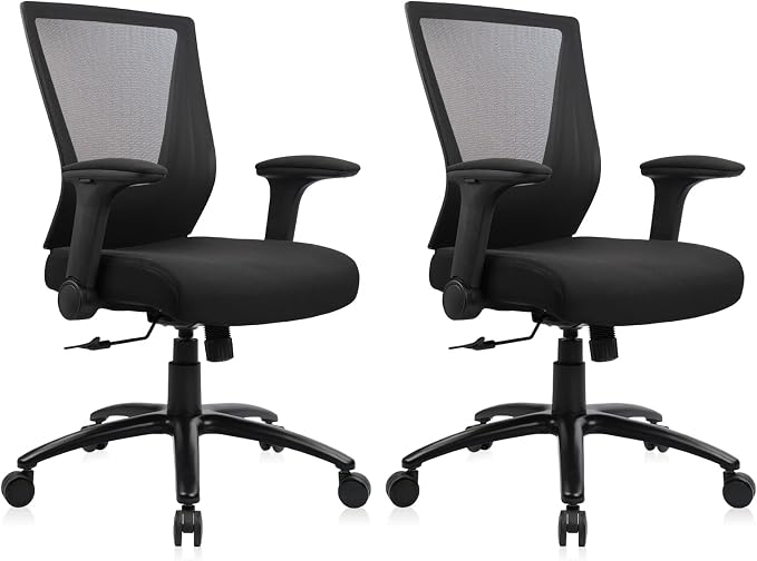 CLATINA Big and Tall Office Chair - Extra Wide Thick Seat, Heavy Duty High Back Executive Desk Chair with Adjustable Armrests, Ergonomic Mesh Computer Chair for Home Office Conference, 500LBS, 2 Pack
