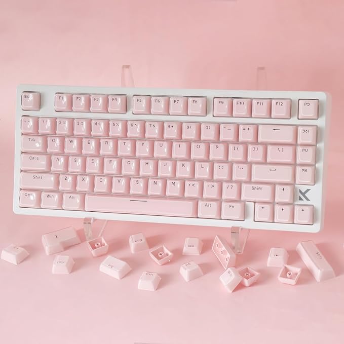 Tsungup Crystal Jelly Pink Keycaps, MDA Profile-Clear Translucent Jade Keycaps,130 Keys Shine Through Custom Key Caps Keyboard Keycap Set for 60%,65%,75%,100% Cherry MX Keyboard Mechanical