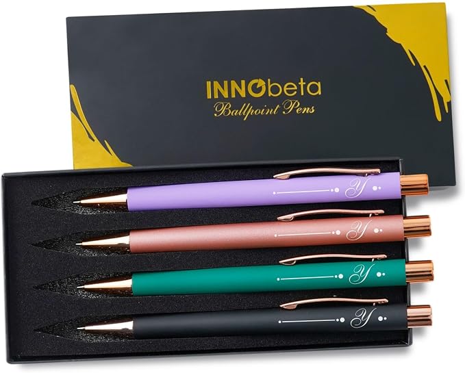 InnoBeta Monogrammed Gifts Ballpoint Pen Set of 4, Initial Letter Gifts for Housewarming, Birthday, Thanksgiving, Christmas - Y
