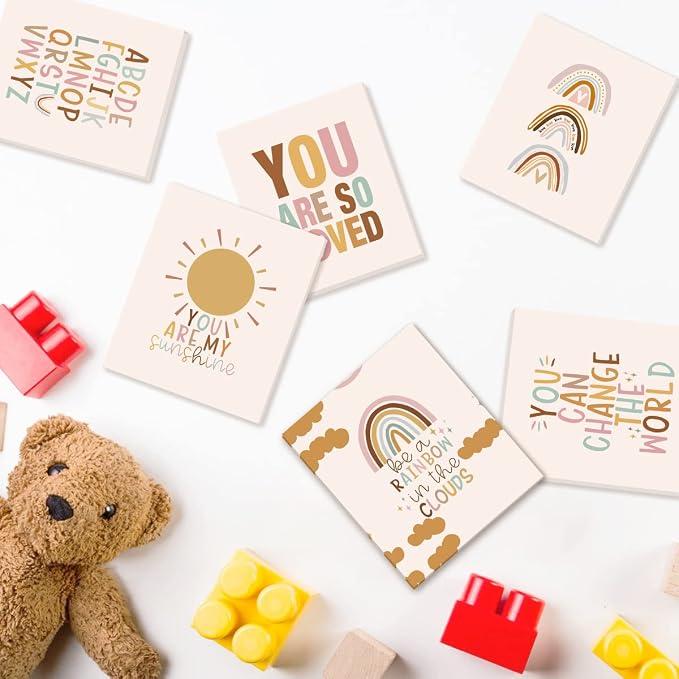 CHDITB Nursery Wall Art, You Are My Sunshine Rainbow Canvas Framed Posters, Set Of 6(12”X16”) Colorful Alphabet Classroom Artwork Boho Weather Kids Art Prints Wall Decor For Girls Room Boy Bedroom
