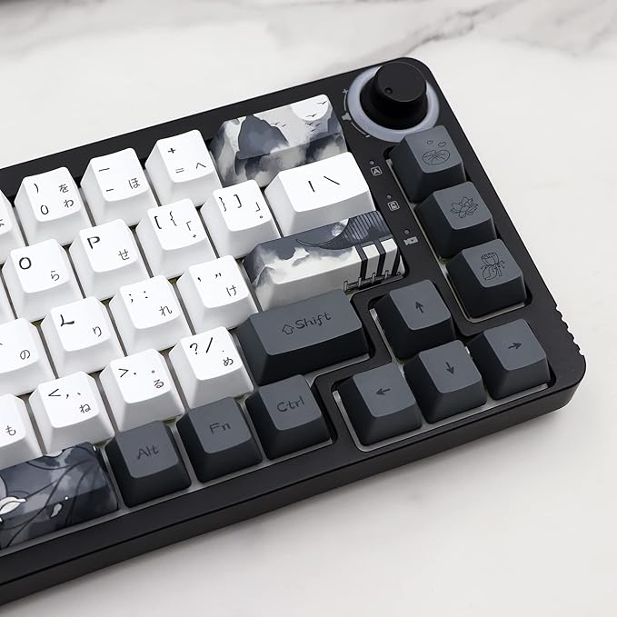 JSJT Ink Lotus Keycaps OEM Profile Japanese Keycaps 140 Keys PBT Dye Sublimation Custom Keycap Suitable for GK61/64/68/84/87/96/98 Cherry MX Switches ANSI/ISO Layout Mechanical Keyboards