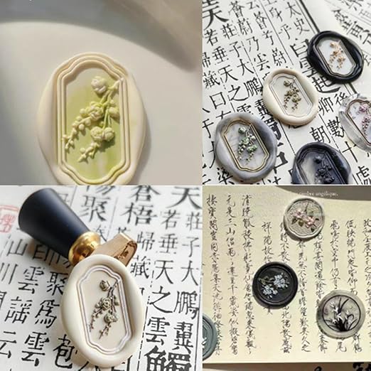 6pcs Flower Wax Seal Stamp Set with Removable Wooden Handle - Floral Wax Stamp Kit for Wedding, Birthday Party, Envelopes, Invitations, Gift Packing & Decoration