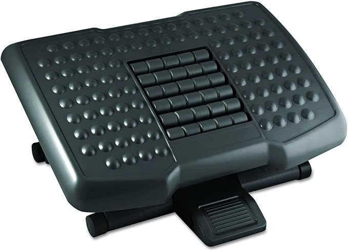 Kantek Premium Ergonomic Height Adjustable Under Desk Footrest, 3 Height Setting, Foot Adjustable Tilt Angle, Supports Feet/Legs, Black