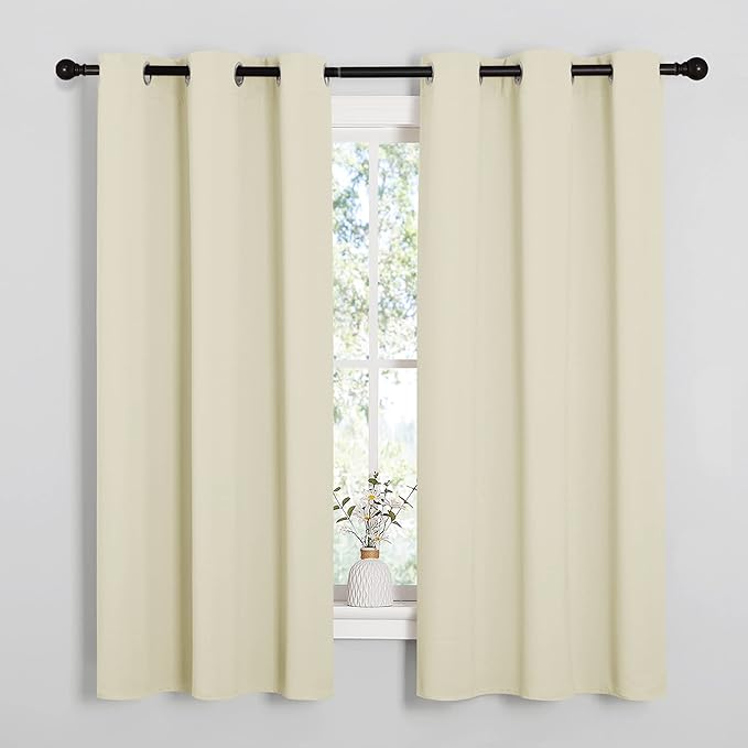 NICETOWN Kitchen Curtains for Decoration, Thermal Insulated Grommet Room Darkening Draperies/Panels for Laundry (Beige, 2 Panels, W42 x L48 inches)